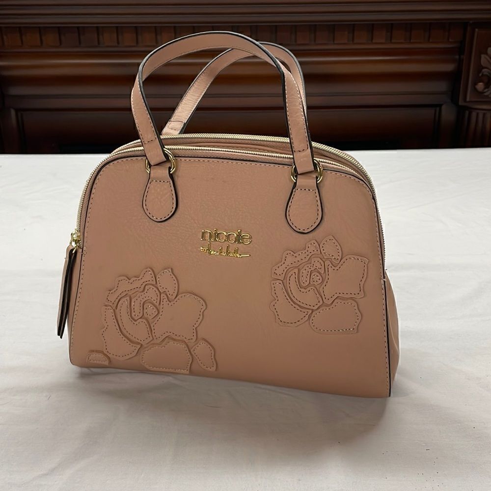 Nicole Miller Handbag Tote Embossed Floral Pattern - Picture 3 of 12